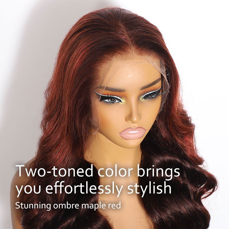 ZSF Ombre Maple Red Body Wave Wig Colored Lace Wig Brazilian Virgin Human Hair Natural Hairline