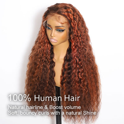 (Ready to Ship) ZSF Autumn Color Reddish Brown Highlight Brown Brazilian Loose Deep Wave Curly Wavy Lace Frontal Wig Natural Hairline Baby Hair