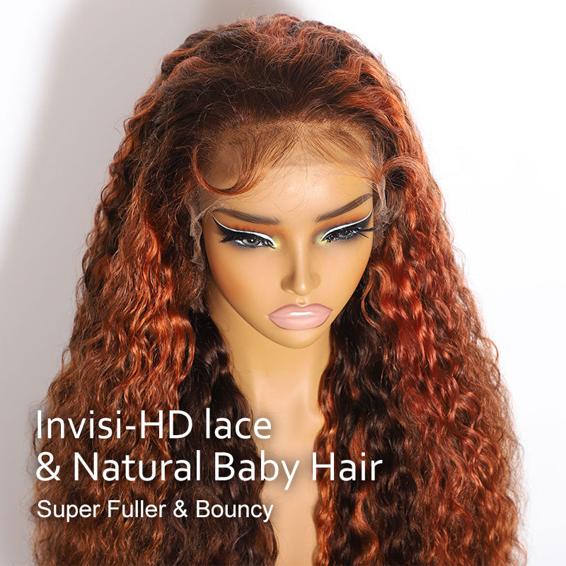 (Ready to Ship) ZSF Autumn Color Reddish Brown Highlight Brown Brazilian Loose Deep Wave Curly Wavy Lace Frontal Wig Natural Hairline Baby Hair