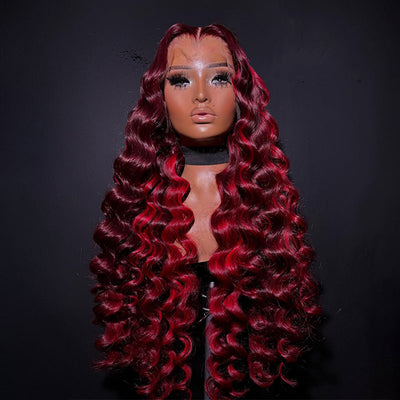 ZSF New Arrivals Red Wine 99j Mix Burgundy Highlight Loose Body Wave Human Hair Wig Middle Part Natural Hairline