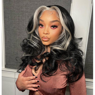 ZSF New Highlight Blonde Skunk Stripe F613# Body Wave Human Hair Lace Frontal Wig  Middle Part Brazilian Hair