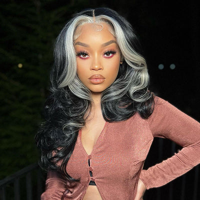 ZSF New Highlight Blonde Skunk Stripe F613# Body Wave Human Hair Lace Frontal Wig  Middle Part Brazilian Hair