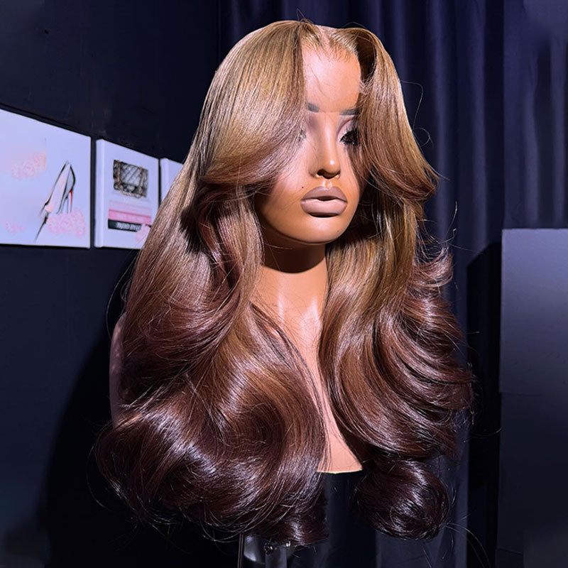 ZSF Ombre Ash Blonde Brown Body Wave Human Hair Lace Frontal Wig  Middle Part Brazilian Hair