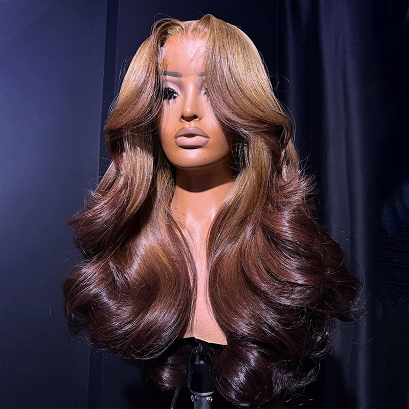 ZSF Ombre Ash Blonde Brown Body Wave Human Hair Lace Frontal Wig  Middle Part Brazilian Hair