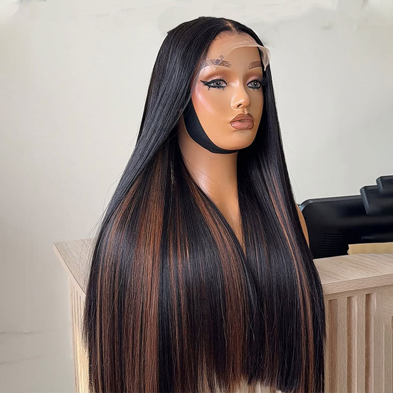 ZSF Hair Black Mixed Brown Highlight Body Wave C Part 100% Brazilian Human Hair Natural Hairline Tiny Knots