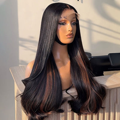 ZSF Hair Black Mixed Brown Highlight Body Wave C Part 100% Brazilian Human Hair Natural Hairline Tiny Knots