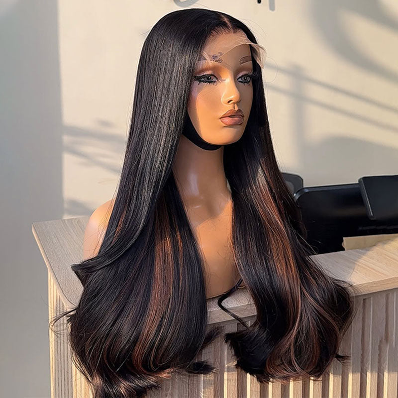 ZSF Hair Black Mixed Brown Highlight Body Wave C Part 100% Brazilian Human Hair Natural Hairline Tiny Knots