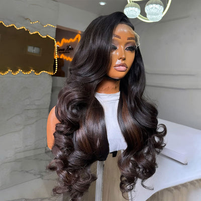 ZSF Hair Black Mixed Brown Highlight Body Wave C Part 100% Brazilian Human Hair Natural Hairline Tiny Knots