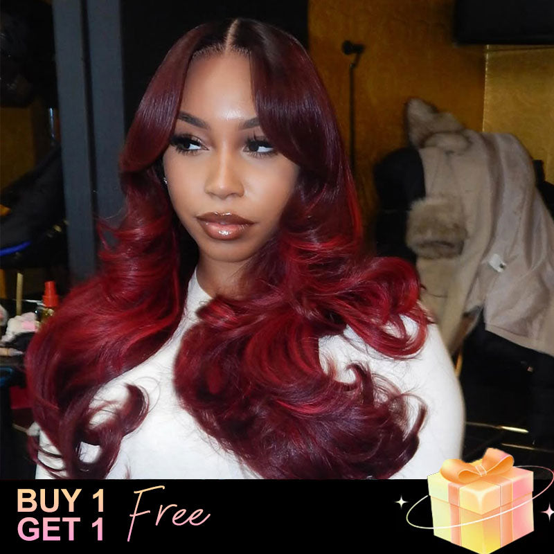 (BUY 1 GET 1 Free) ZSF Red Wine 99j Ombre Burgundy Body Wave Invisible HD Lace Colored Hair Human Virgin Hair