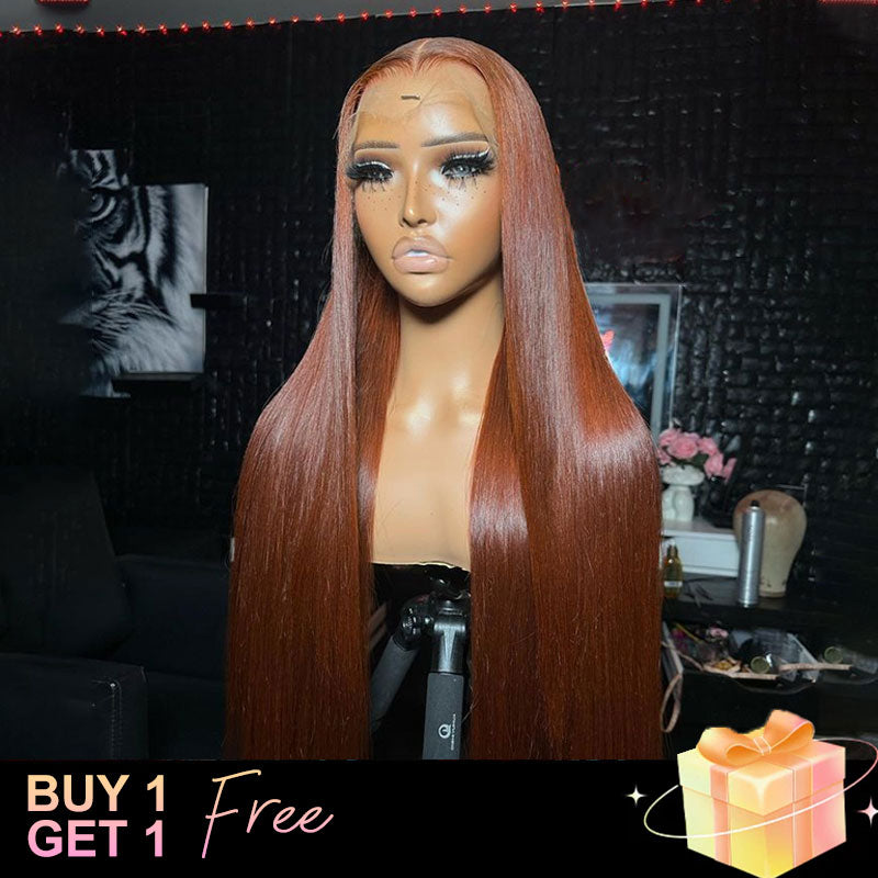 (BUY 1 GET 1 Free)ZSF Ginger Brown HD Lace Wig Straight Colored Natural Hairline Human Wig