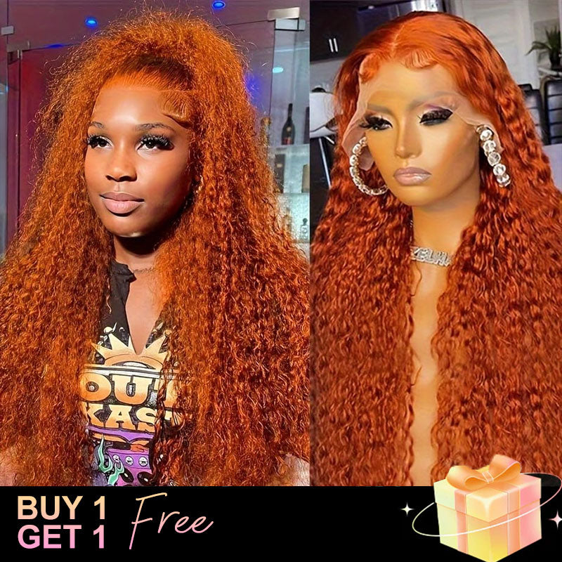 (BUY 1 GET 1 Free) ZSF Ginger Orange Deep Wave Lace Front Wigs Human Hair Pre Plucked Natural Hairline
