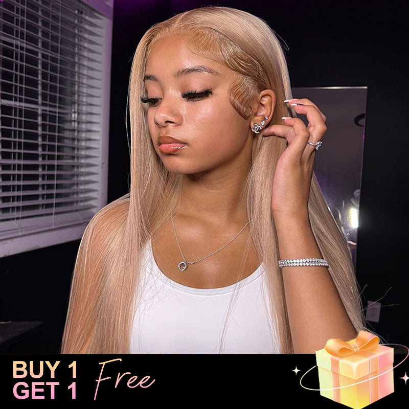 (BUY 1 GET 1 Free) ZSF New Arrival Ash Blonde Straight Human Hair Lace Frontal Wig Plucked