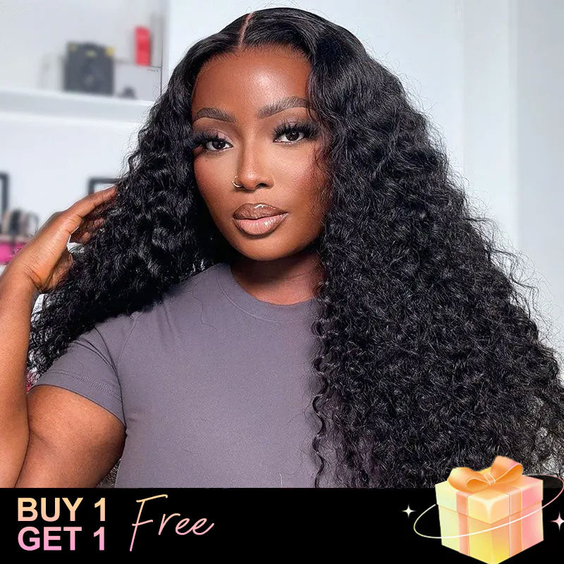 (BUY 1 GET 1 Free) ZSF Deep Wave/Curly  9*6 HD Lace Wear Go Wig M-Cap Pre-Bleached Natural Hairline Drawstring Pre-Cut Lace