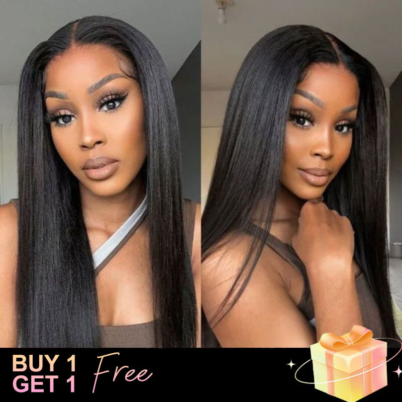 (BUY 1 GET 1 Free)ZSF 7*5 Glueless Yaki Straight HD Lace Wear Go Wig Tiny Knots Drawstring Pre-Bleached Pre-Cut Lace