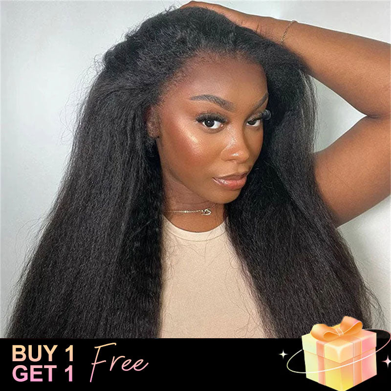 (BUY 1 GET 1 Free)ZSF Hair Lace Wig Kinky Straight Virgin Hair Unprocessed Human Hair 1Piece Natural Black