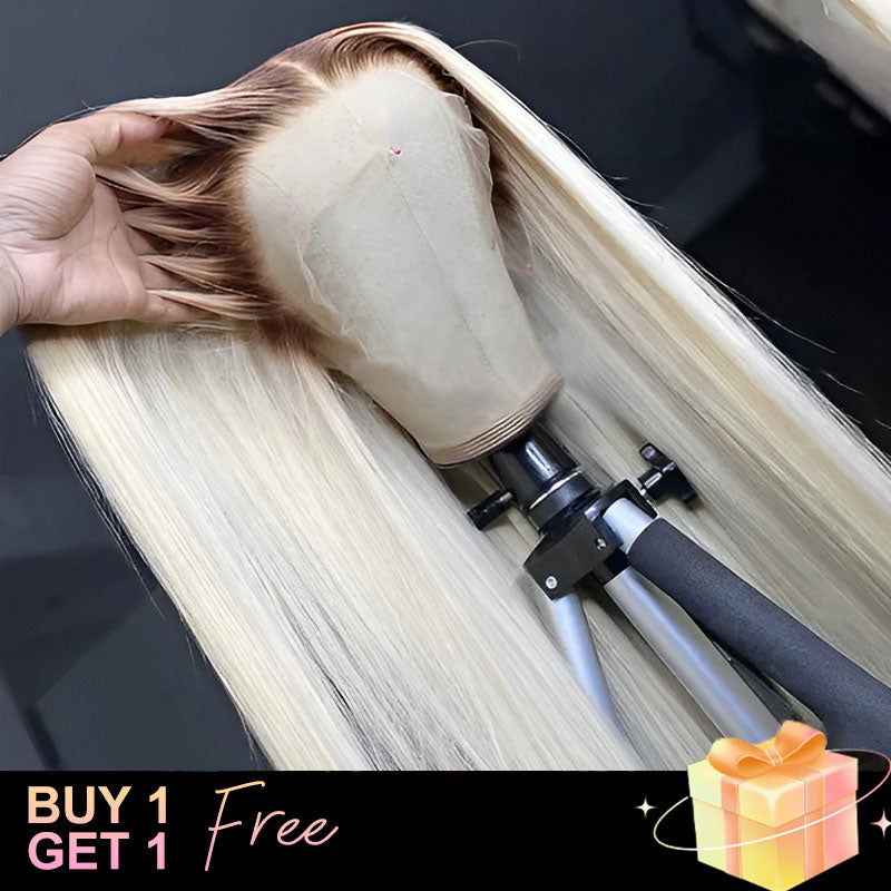 (BUY 1 GET 1 Free) ZSF Hair T12/613 Blonde Virgin Hair Straight Lace Frontal Wig 100% Human Hair 1Piece