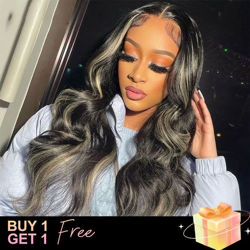 (BUY 1 GET 1 Free)ZSF Upgrade 7*5 Glueless Balayage Highlights Black Honey Blonde P1b/27 Body Wave Drawstring Lace Wig Pre-Cut Lace