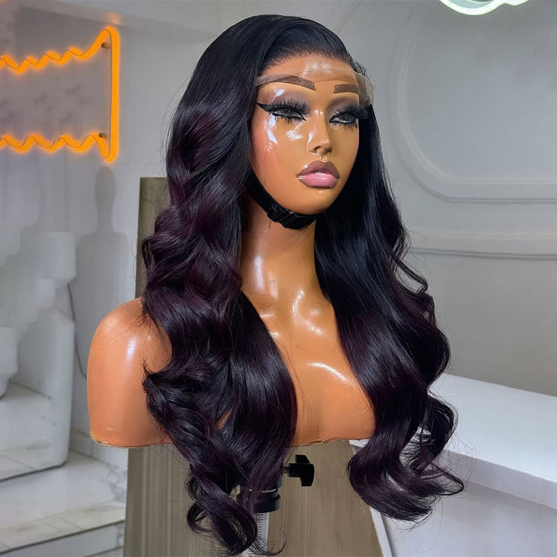 ZSF Hair Ombre Black Plum Body Wave C Part 100% Brazilian Human Hair Natural Hairline Tiny Knots