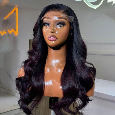 ZSF Hair Ombre Black Plum Body Wave C Part 100% Brazilian Human Hair Natural Hairline Tiny Knots