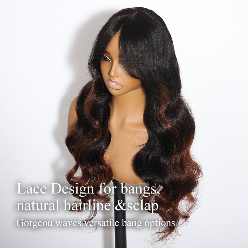 ZSF Ombre Brown Wig With Air Bangs Body Wave Lace Wig Remy Hair Colored Wig Brazilian