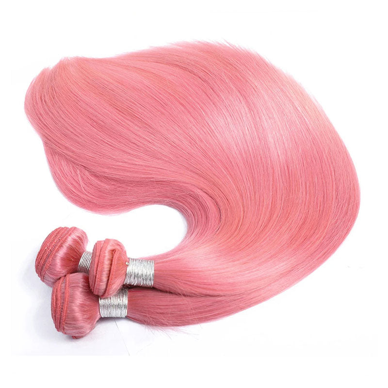 ZSF Pink Color Straight 3Bundles With Lace Closure 100% Virgin Human H ...