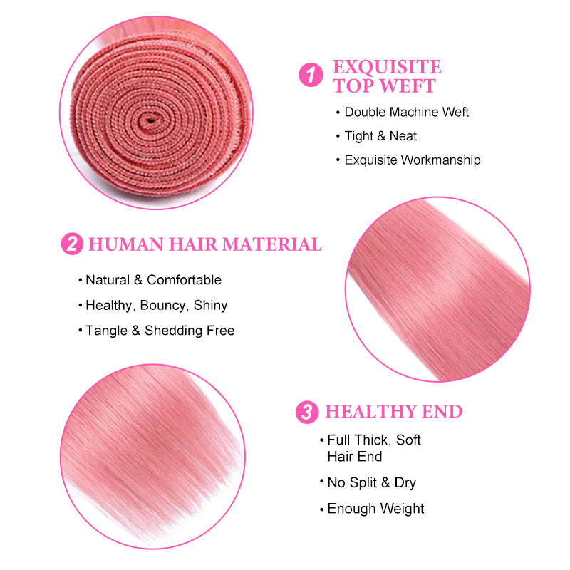ZSF Hair 8A Grade Pink Straight Hair Bundles 100% Human Virgin Hair 1 ...