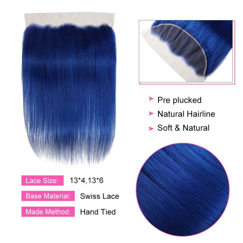 ZSF Blue Color Straight 4Bundles With Lace Frontal 100% Human Hair ...