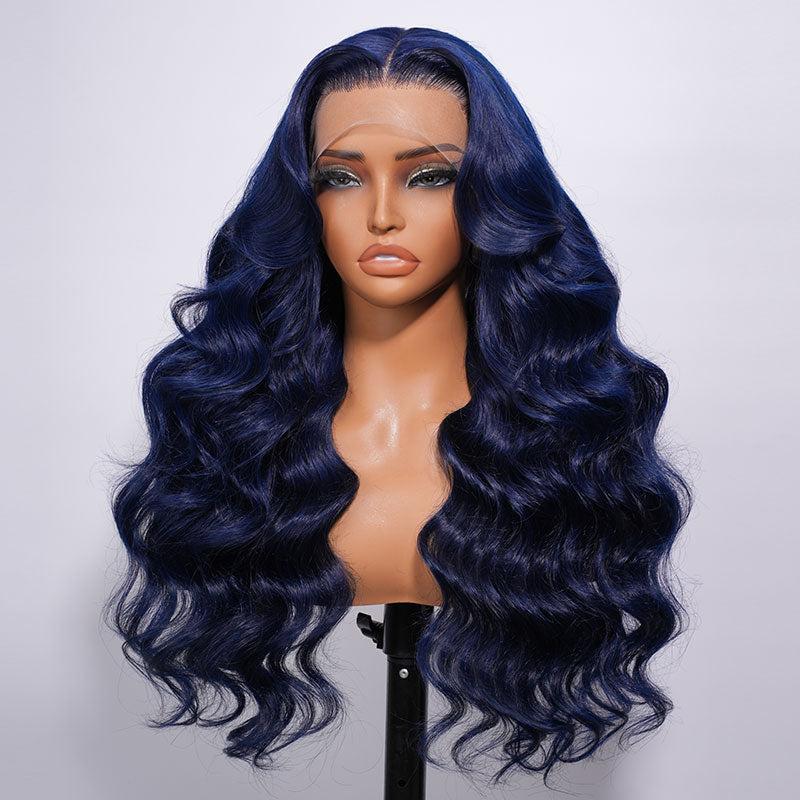 ZSF Dark Blue Body Wave Midnight Blue Lace Wig Middle Part Natural Hair 100% Human Virgin Hair