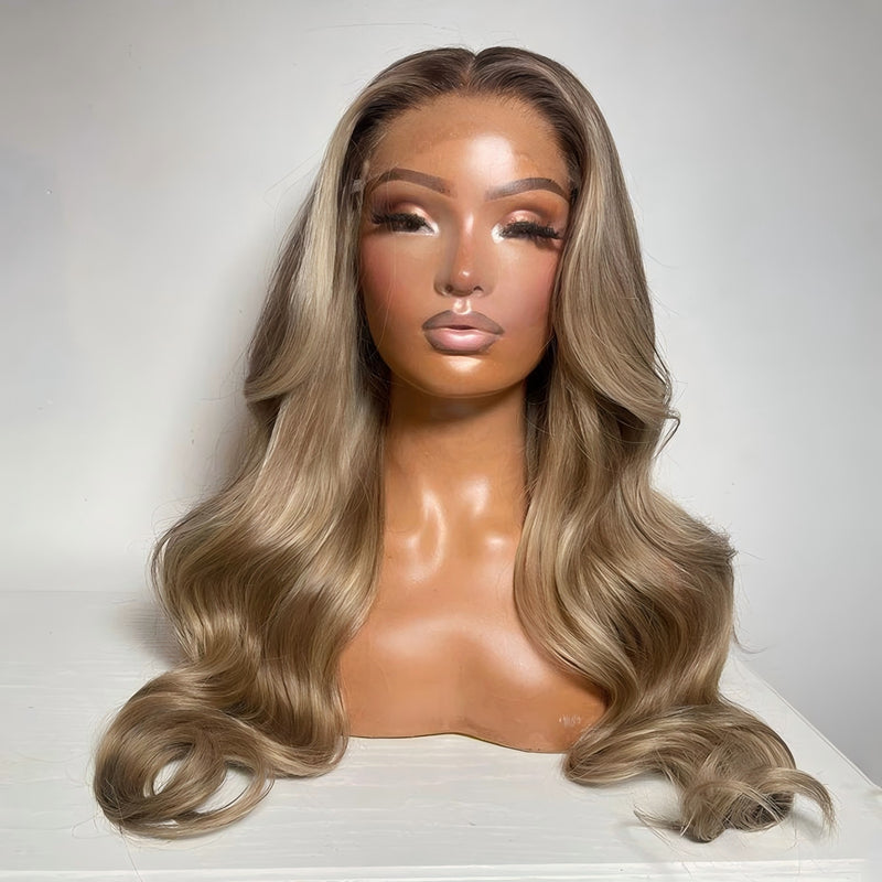 ZSF Body Wave Ash Blonde Highlight P12/613 Colored Lace Front Human Hair Wigs