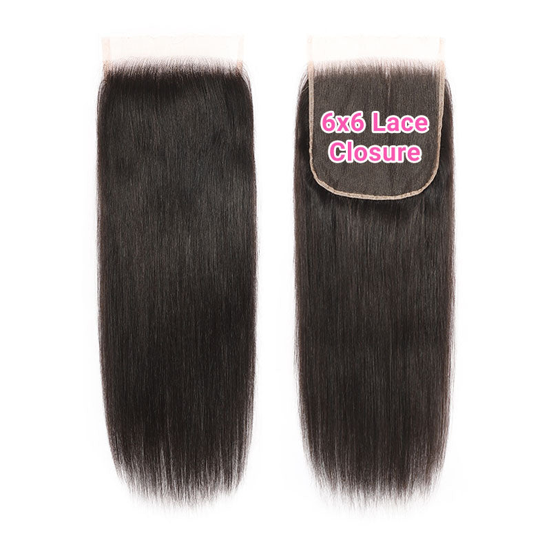 ZSF Grade 8A Straight Bundles With 6*6/7*7 Lace Closure Natural Black Hair Extensions