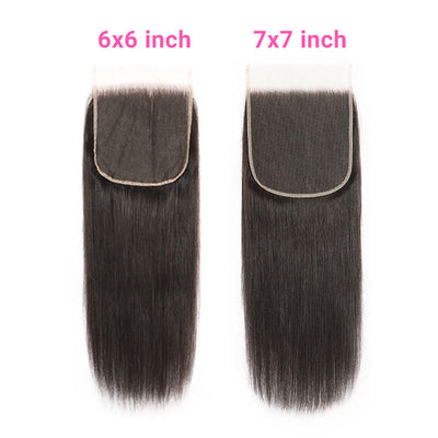 ZSF Grade 8A Straight Bundles With 6*6/7*7 Lace Closure Natural Black Hair Extensions