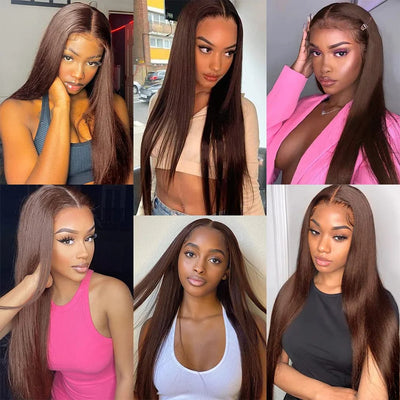 ZSF Chocolate Brown #4 Straight Hair 4Bundles With Lace Frontal 100% Virgin Human Hair（复制）