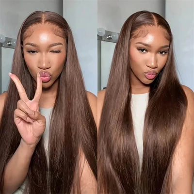 ZSF Chocolate Brown #4 Straight Hair 3Bundles With 13*4 Lace Frontal 100% Virgin Human Hair