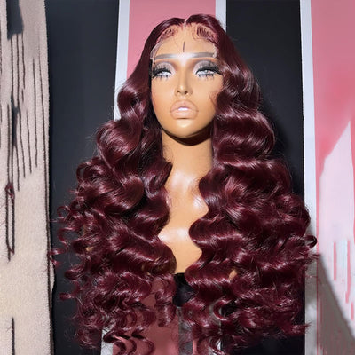 ZSF Red Wine 99j Colored Wig Loose Wave Hair Lace Frontal Wig Transparent Lace Wig 100% Human Hair