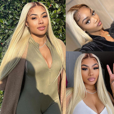 (Clearance Sale) ZSF Hair T4/613 Blonde Virgin Hair Straight Lace Frontal Wig 100% Human Hair 1Piece