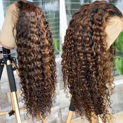 (Ship in 24HRS)ZSF Special Deal Transparent Lace Closure Wig P4/27 Deep Wave Lace Human Hair