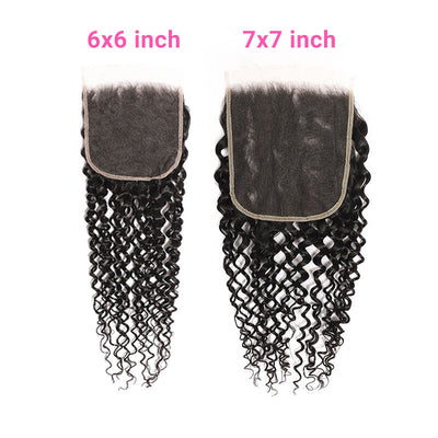 ZSF 6×6/7×7 Lace Closure With Water Wave Bundles Grade 8A Virgin Hair Unprocessed Natural Black Hair Weaving