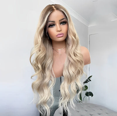 ZSF Hair Ombre Ash Blonde Lace Front Human Hair Wig Body Wave Colored Brown Hightlight
