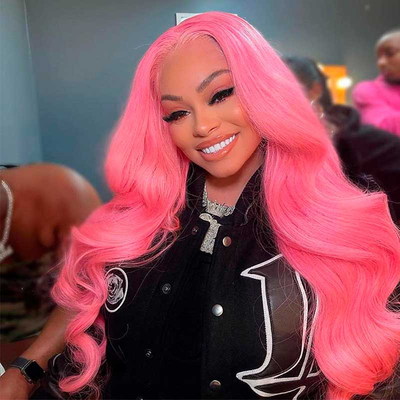 (Clearance Sale) ZSF Pink Body Wave Pre-Plucked Middle Part Lace Frontal Wig Human Hair 1Piece