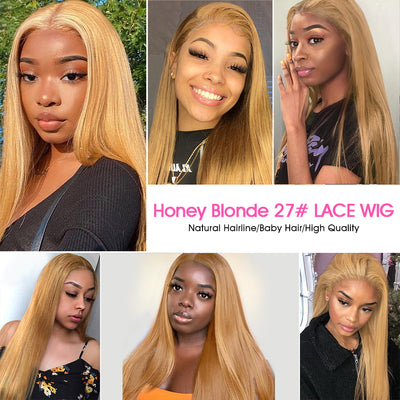(BUY 1 GET 1 Free)ZSF Platium Honey Blonde 27# Straight Human Lace Wig One Piece
