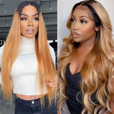 (Clearance Sale) ZSF Ombre Black Blonde #1B/27 Straight Lace Colored Human Remy Hair One Piece