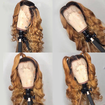 (BUY 1 GET 1 Free)ZSF Ombre Black Blonde #1B/27 Body Wave Lace Colored Human Remy Hair One Piece