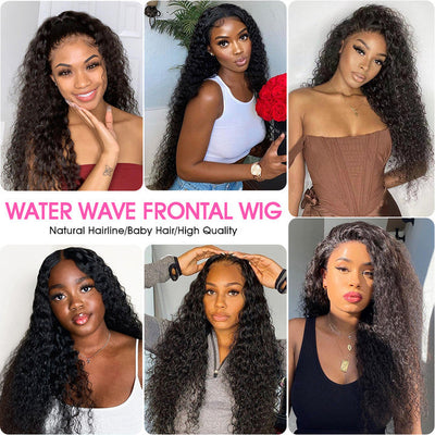 (Ready Ship)ZSF Water Wave Transparent Human Virgin Hair Wig Natural Black Color