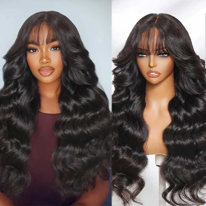 ZSF 3D Fluffy Body Wave With Bangs & Layers Pre-Everything 13*4 Pre-Cut HD Lace Put On Go