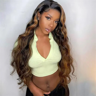 (BUY 1 GET 1 Free) ZSF Ombre Balayage Highlights #1b/30 Black Dark Blonde Body Wave Lace Wig Human Hair