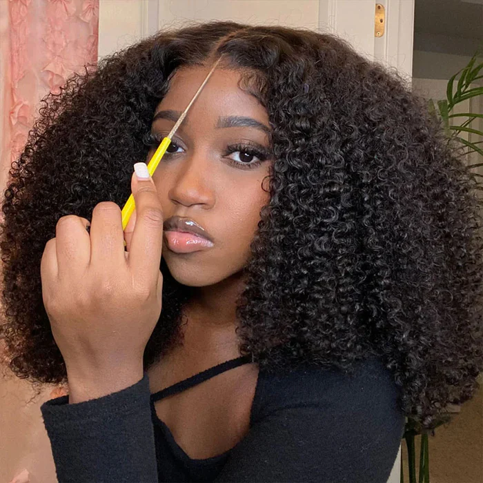 (BUY 1 GET 1 Free)ZSF Kinky Curly  HD Lace Glueless Ready To Go Wig Closure Wig Pre-plucked Hairline
