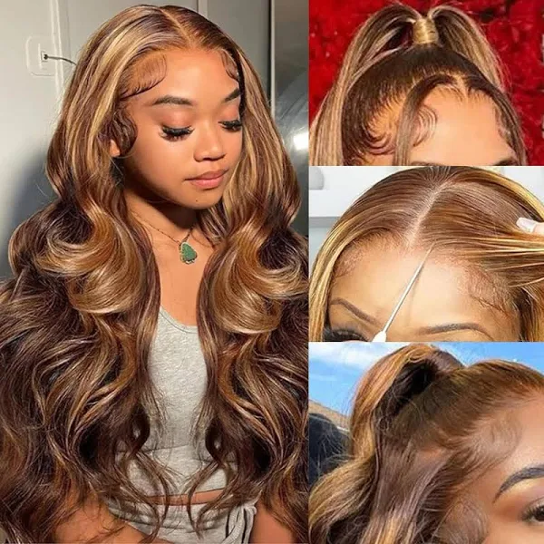 (BUY 1 GET 1 Free) Highlight Body Wave Transparent Lace Wig 4/27 Colored Human Virgin Hair One Piece