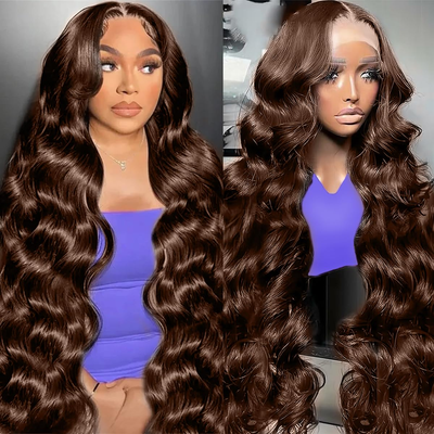 (Clearance Sale) ZSF Chestnut Brown 4# Body Wave T part Lace Wig Color Wigs Human Hair