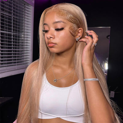 ZSF New Arrival Ash Blonde Straight Human Hair Lace Frontal Wig Plucked