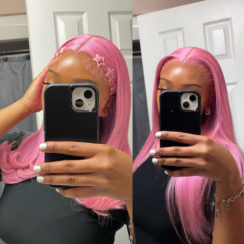 ZSF New Arrival Petal Pink Straight Golden Rose Color Human Hair Lace ...